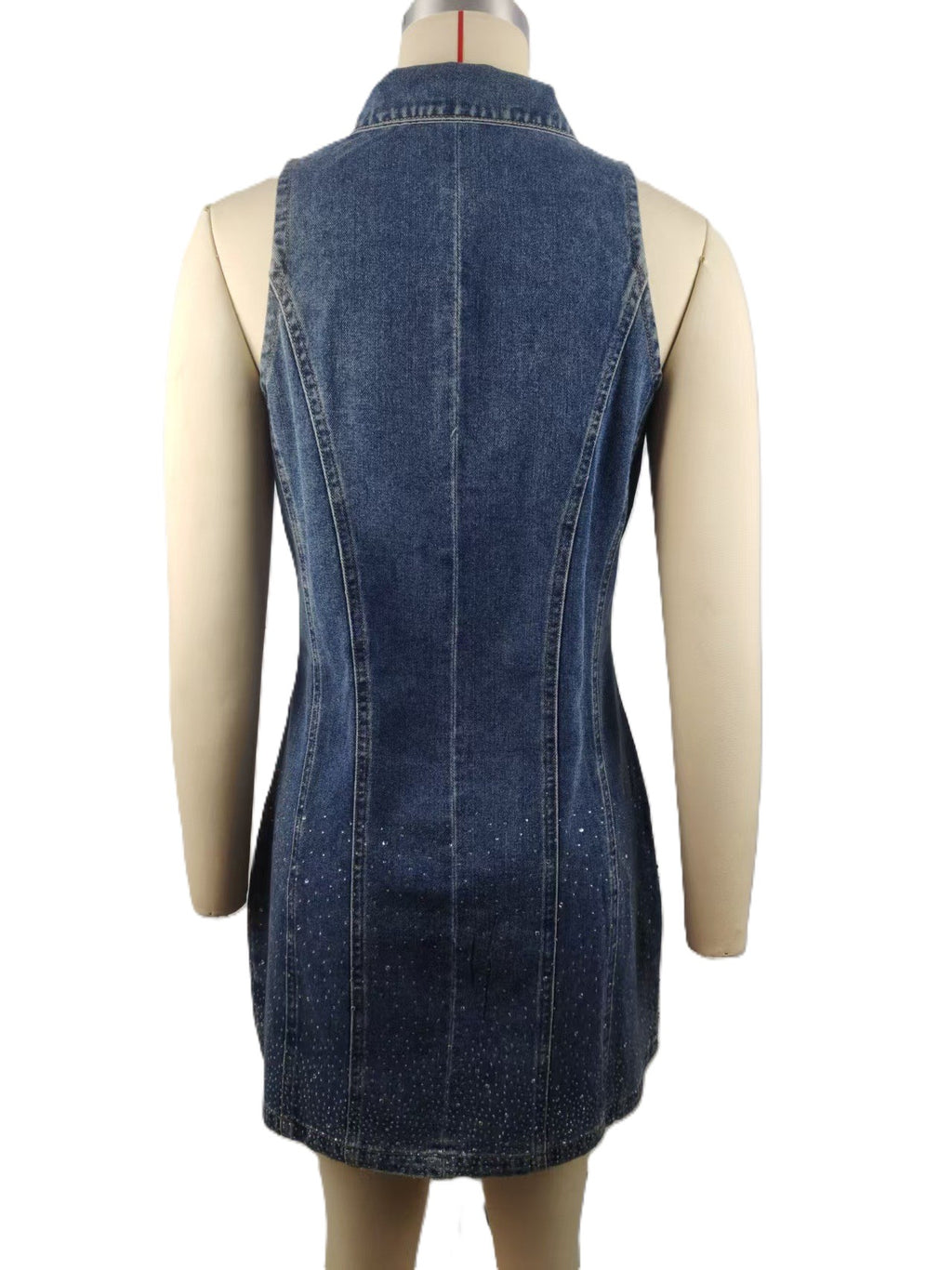 Button Front Sleeveless Denim Mini Dress - Blue - 3