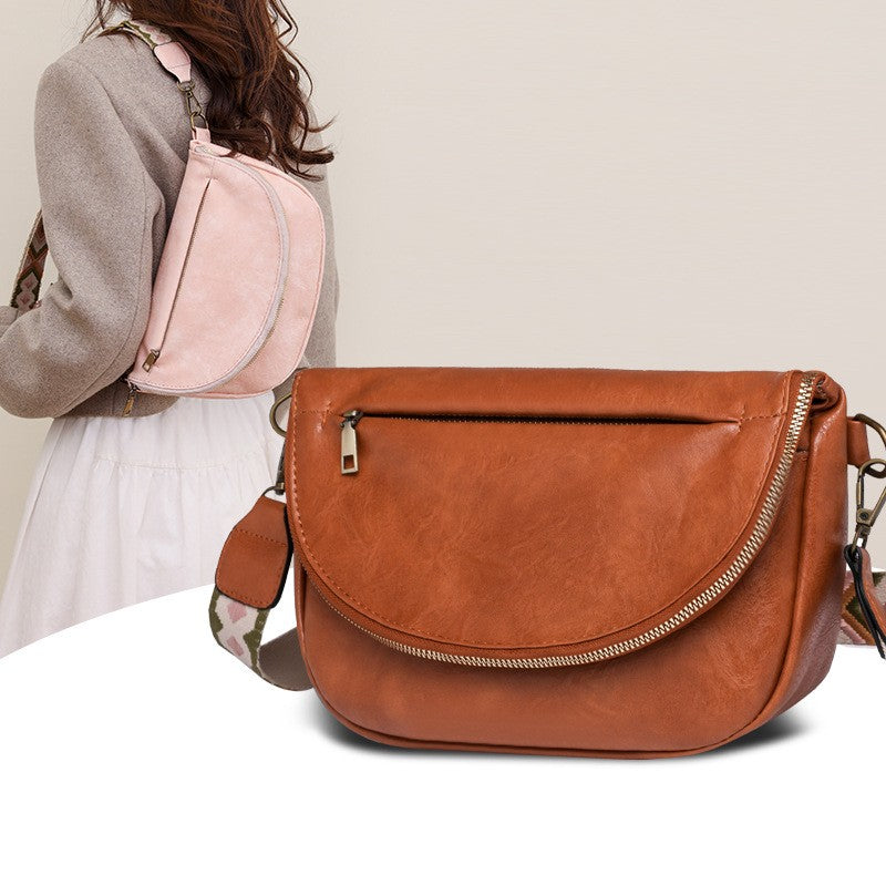 Vintage Half Moon Crossbody Bag with Guitar Strap
