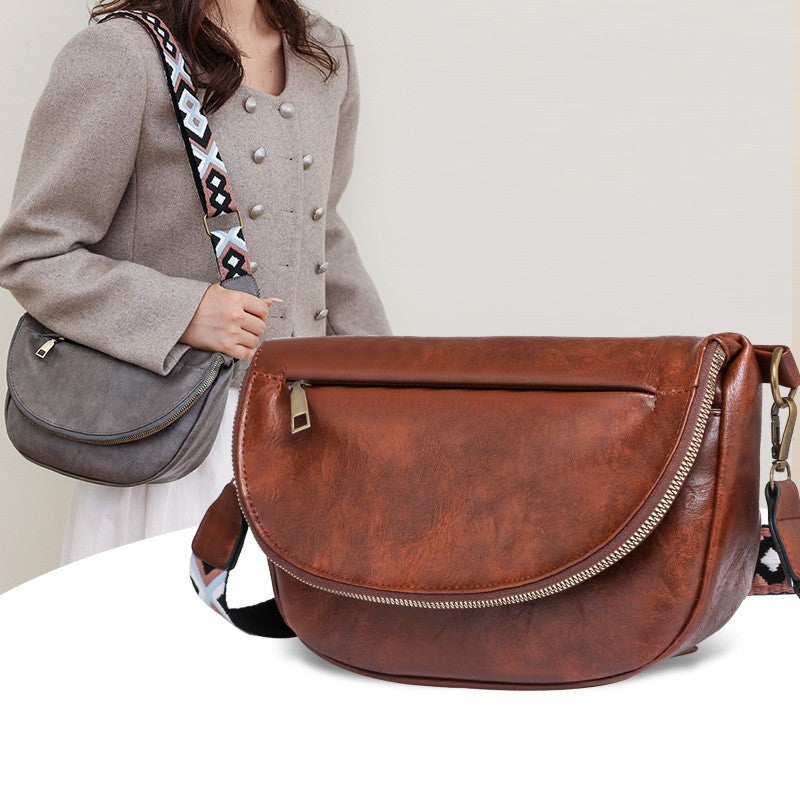 Vintage Half Moon Crossbody Bag with Guitar Strap