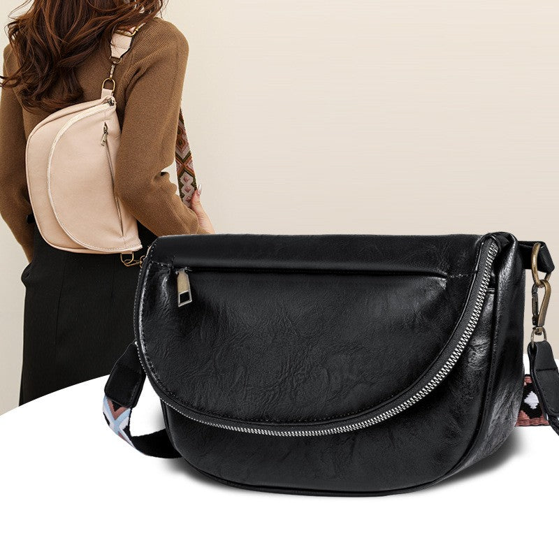 Vintage Half Moon Crossbody Bag with Guitar Strap