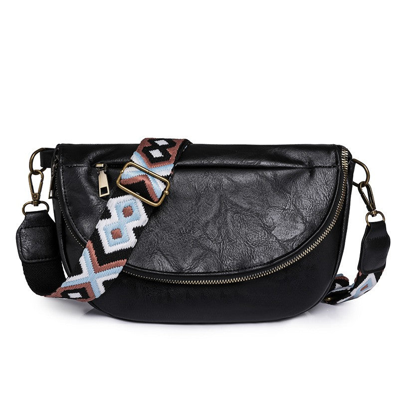 Vintage Half Moon Crossbody Bag with Guitar Strap