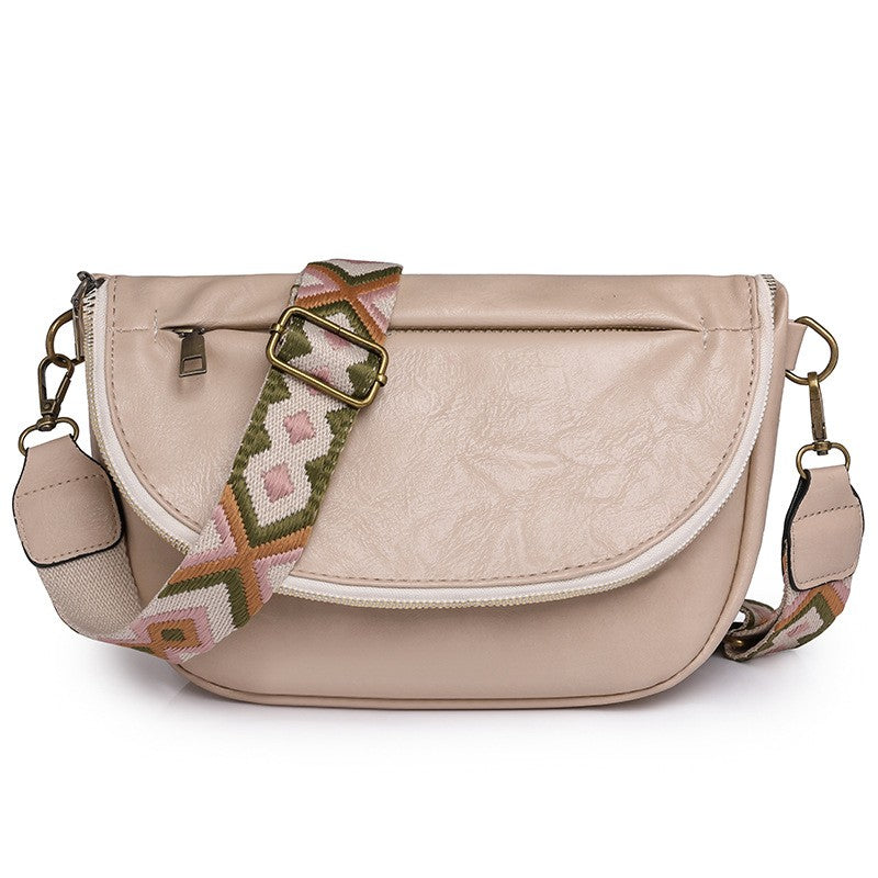 Vintage Half Moon Crossbody Bag with Guitar Strap