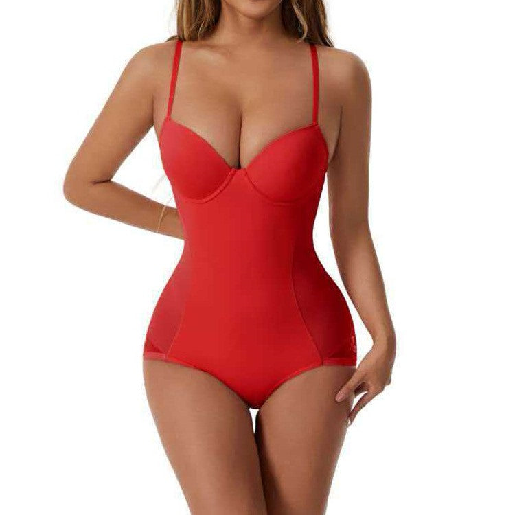Underwire Push-Up Lace Trim Tummy Control Bodysuit