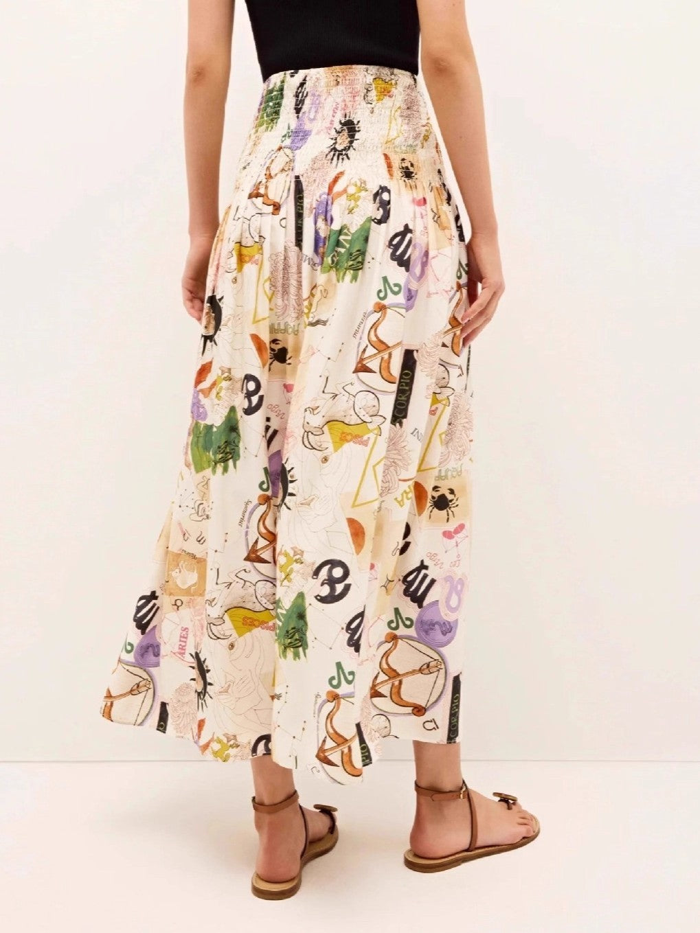 Illustrated Print Tiered Elastic Waist Skirt - Multi - 1