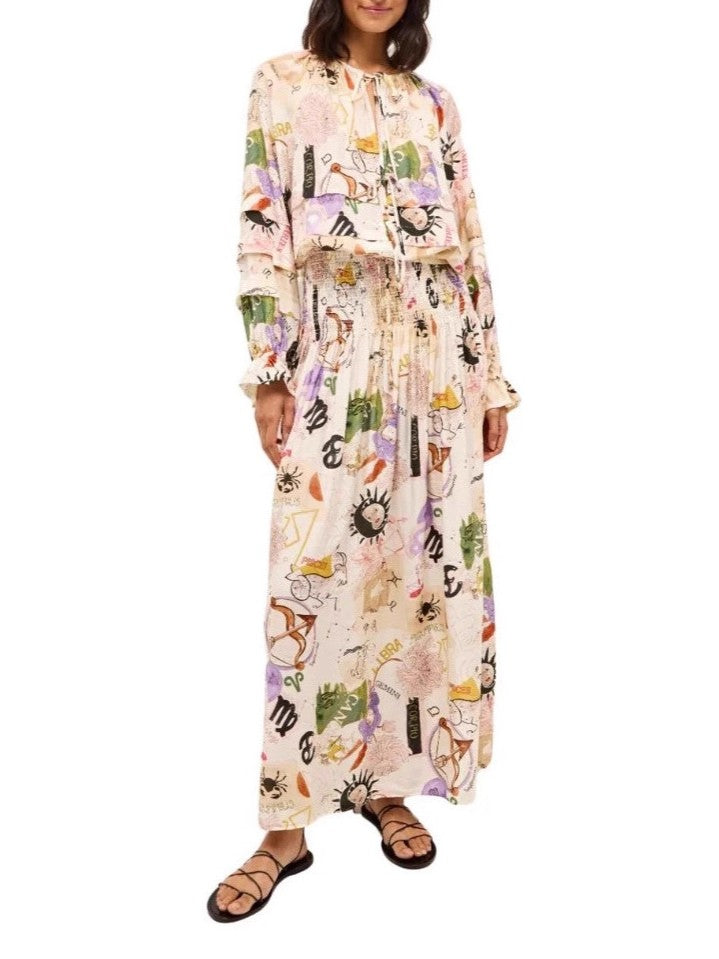 Illustrated Print Tiered Elastic Waist Skirt - Multi - 2