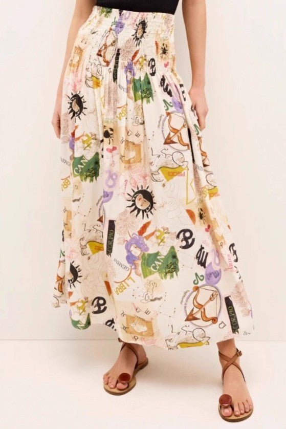 Illustrated Print Tiered Elastic Waist Skirt - Multi - 3