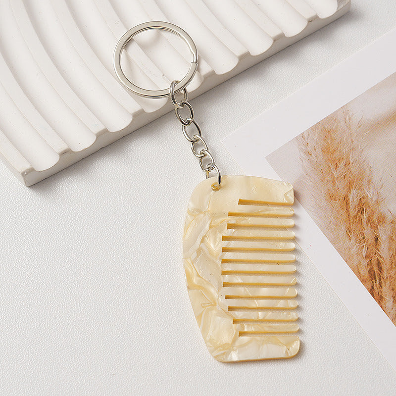 Marbled Mini Comb Keychain Bag Charm - Beige