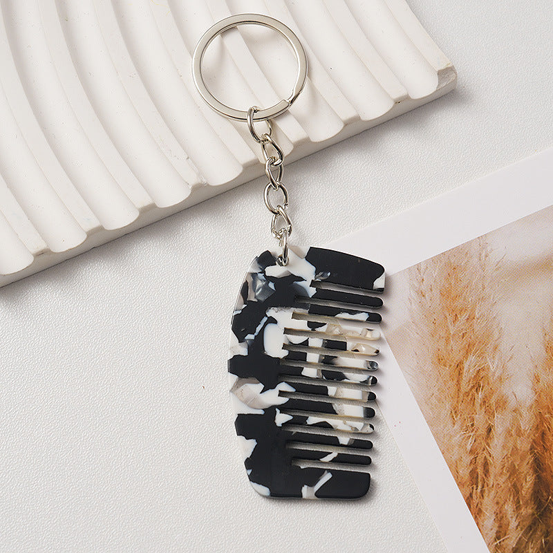 Marbled Mini Comb Keychain Bag Charm - Black
