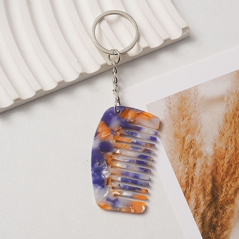 Marbled Mini Comb Keychain Bag Charm - Blue