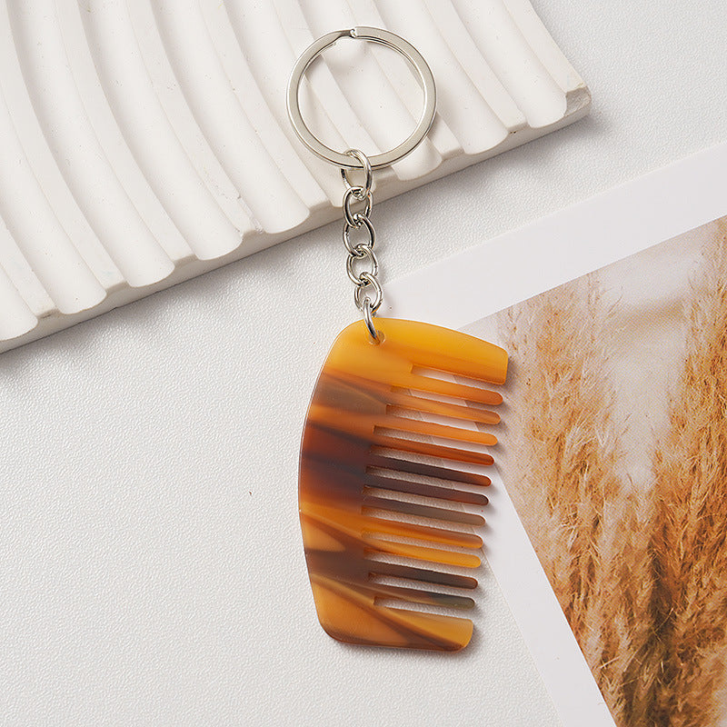 Marbled Mini Comb Keychain Bag Charm - Coffee