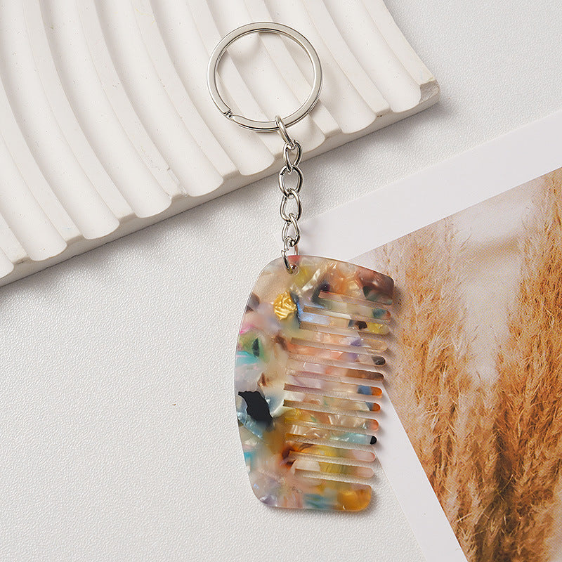 Marbled Mini Comb Keychain Bag Charm - Decor