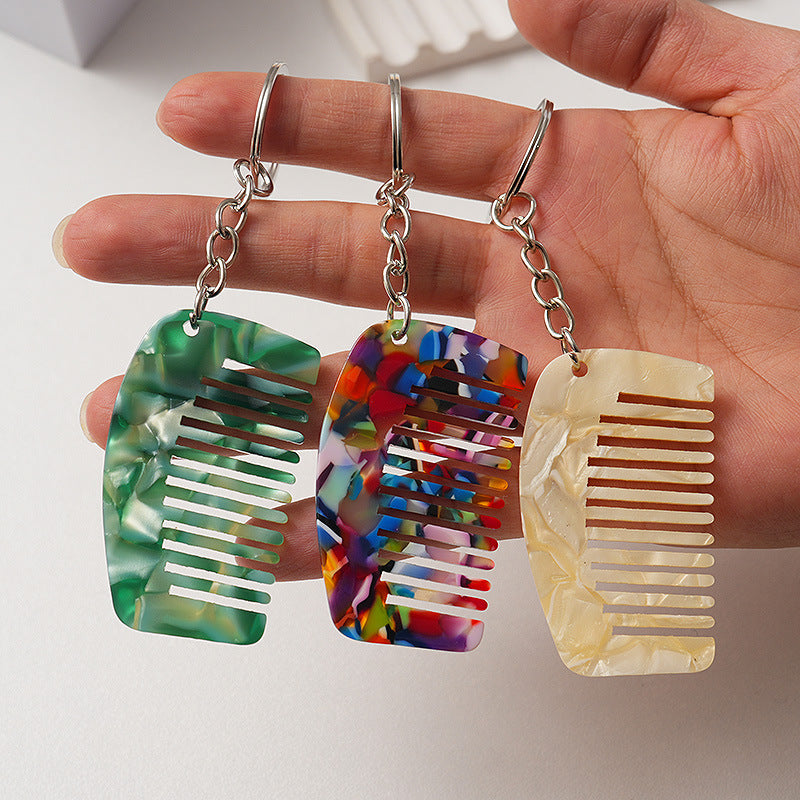 Marbled Mini Comb Keychain Bag Charm - Green