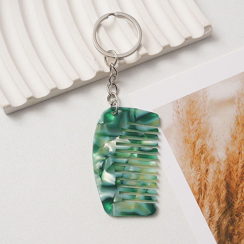 Marbled Mini Comb Keychain Bag Charm - Green - 1