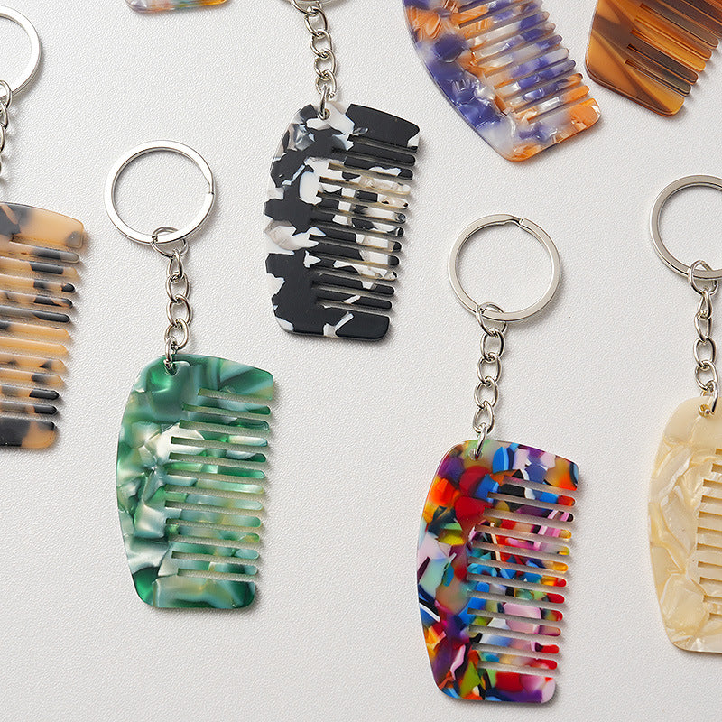 Marbled Mini Comb Keychain Bag Charm - Green - 2