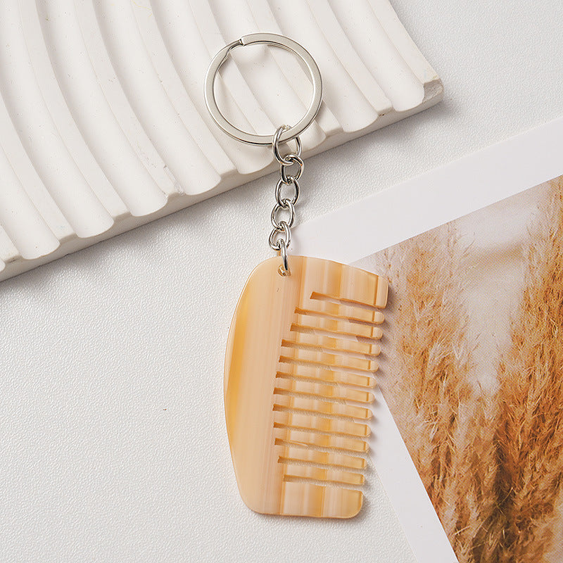 Marbled Mini Comb Keychain Bag Charm - Ivory
