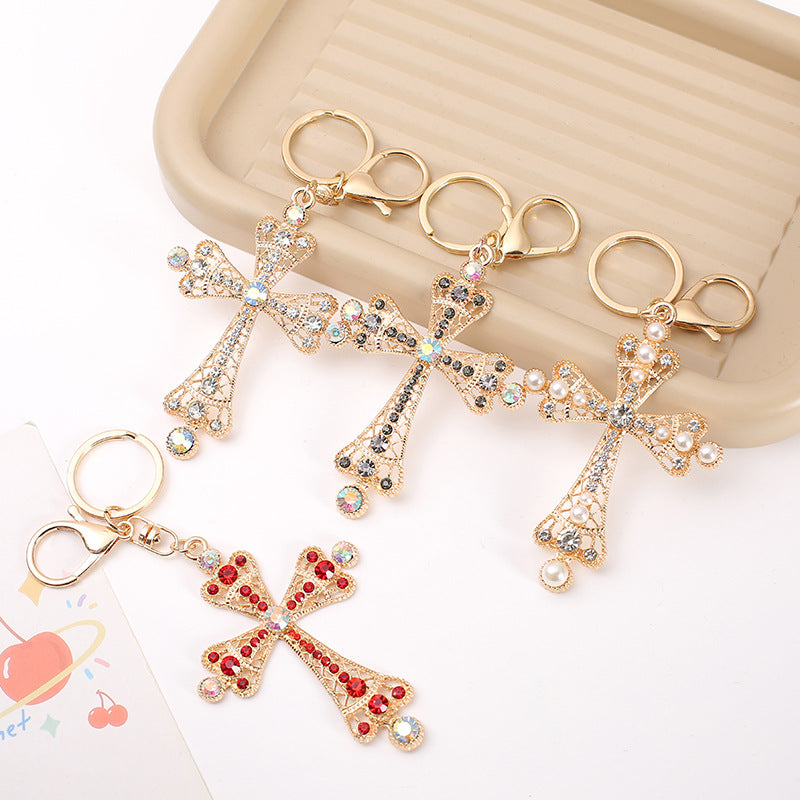 Rhinestone Cross Pendant Bag Keychain