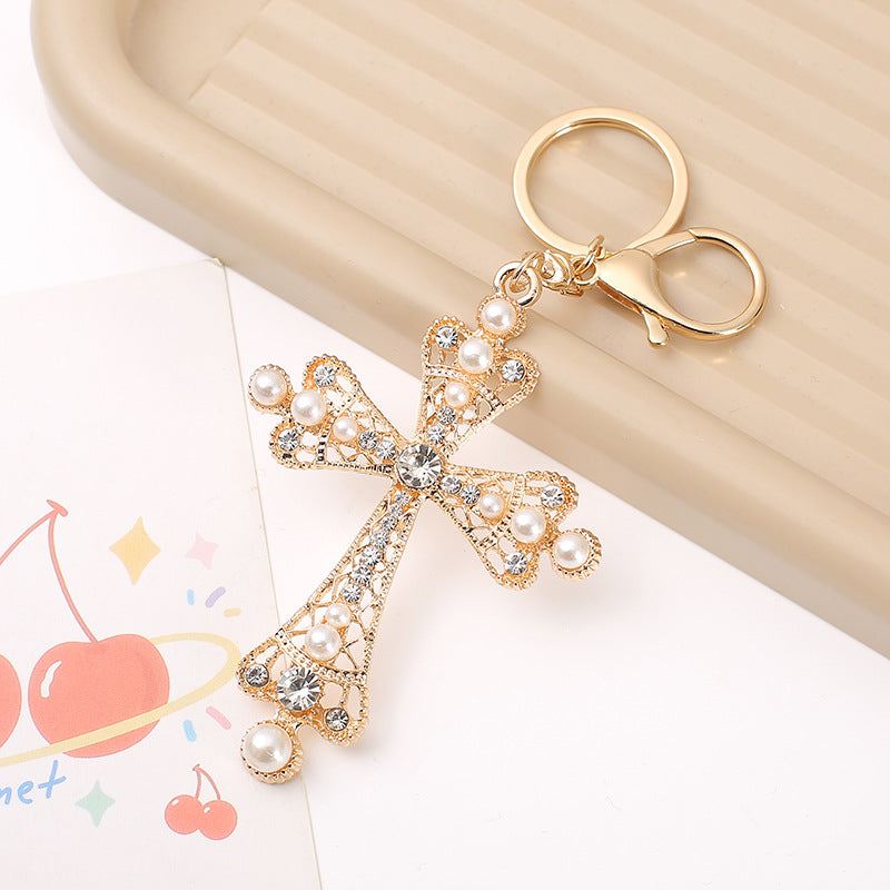 Rhinestone Cross Pendant Bag Keychain - view 2