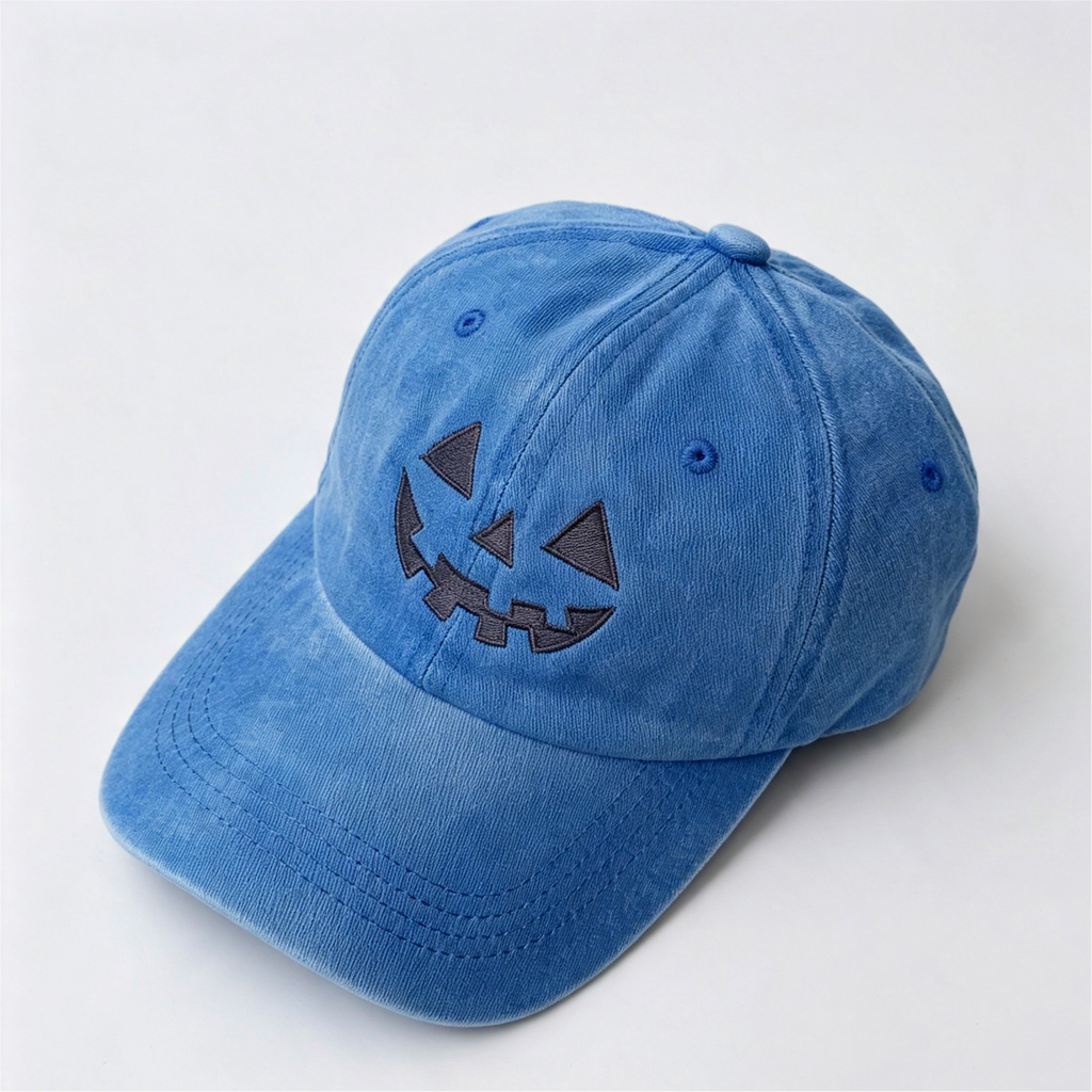 Jack-O-Lantern Embroidered Baseball Cap - Blue