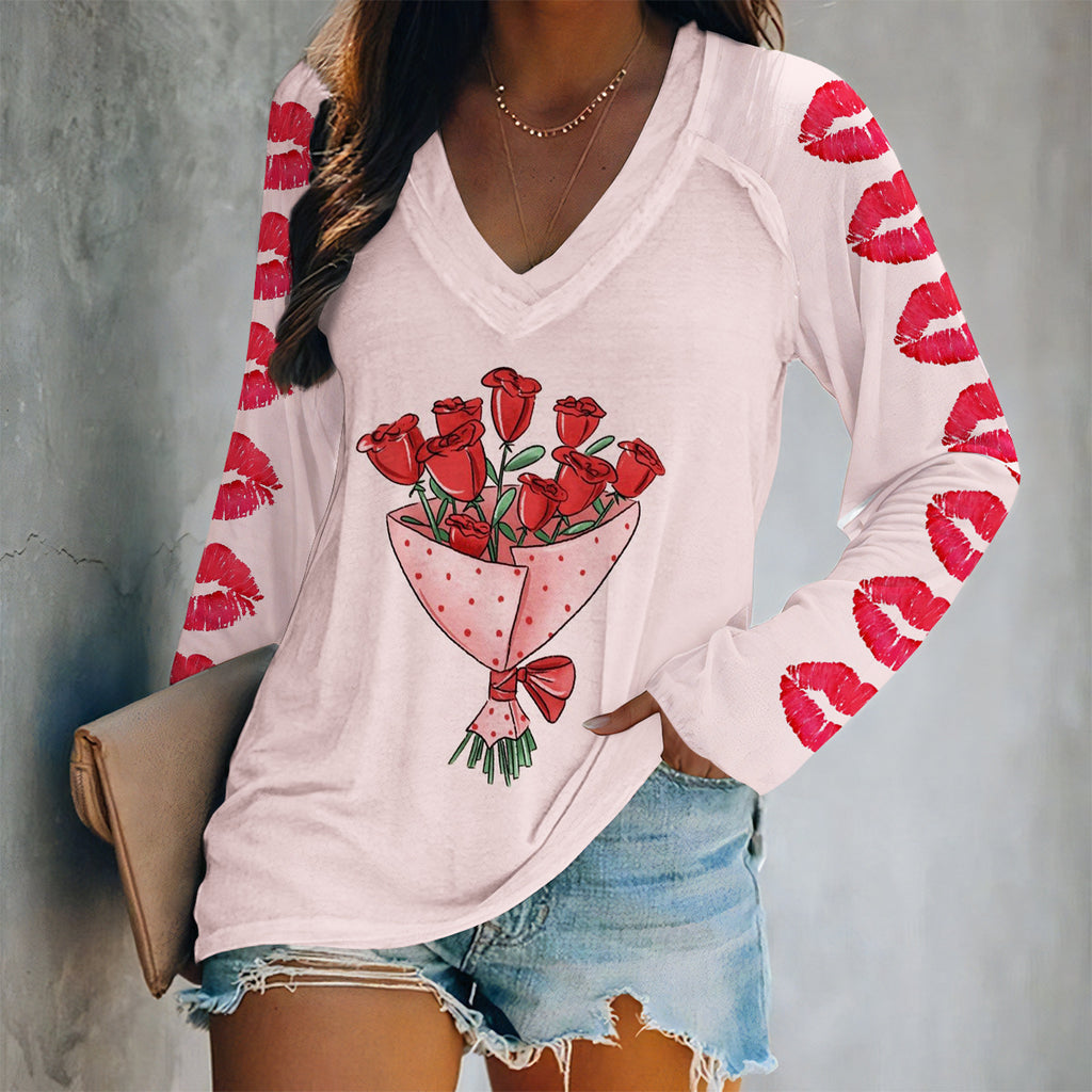 Valentine Heart Print Long Sleeve Top - Color_01