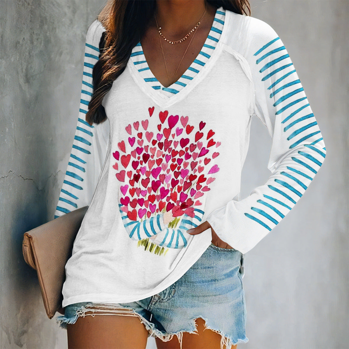 Valentine Heart Print Long Sleeve Top - Color_02