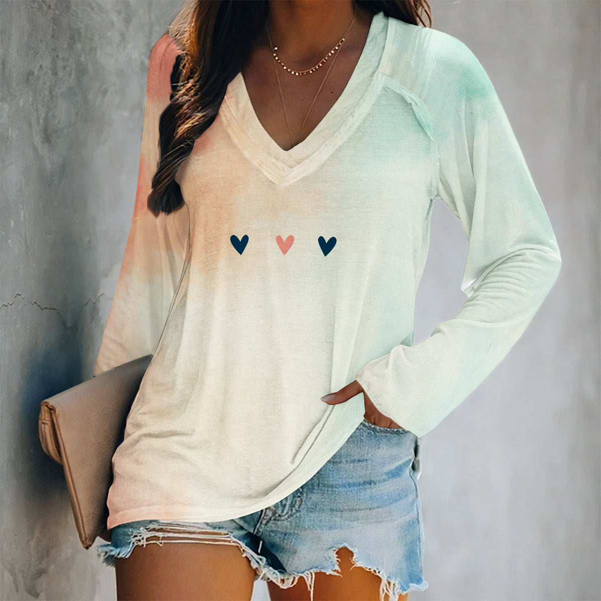 Valentine Heart Print Long Sleeve Top - Color_05