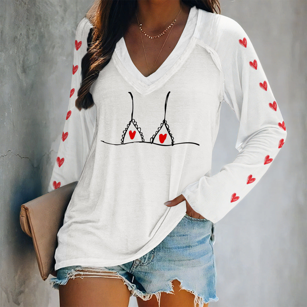 Valentine Heart Print Long Sleeve Top - Color_08