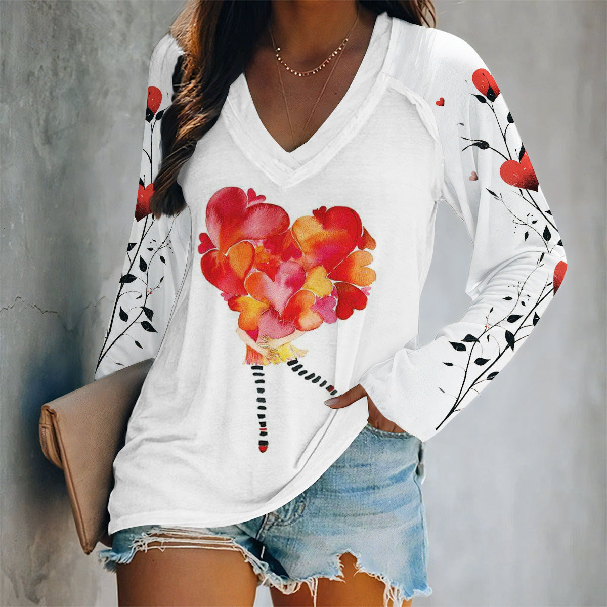 Valentine Heart Print Long Sleeve Top - Color_10