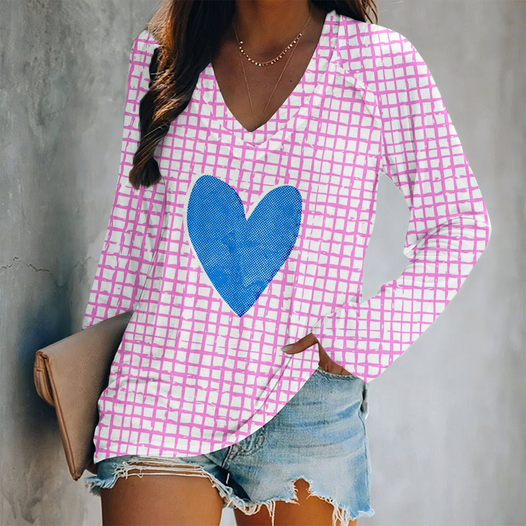 Valentine Heart Print Long Sleeve Top - Color_12