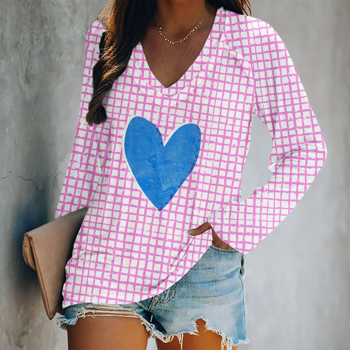 Valentine Heart Print Long Sleeve Top - Color_12
