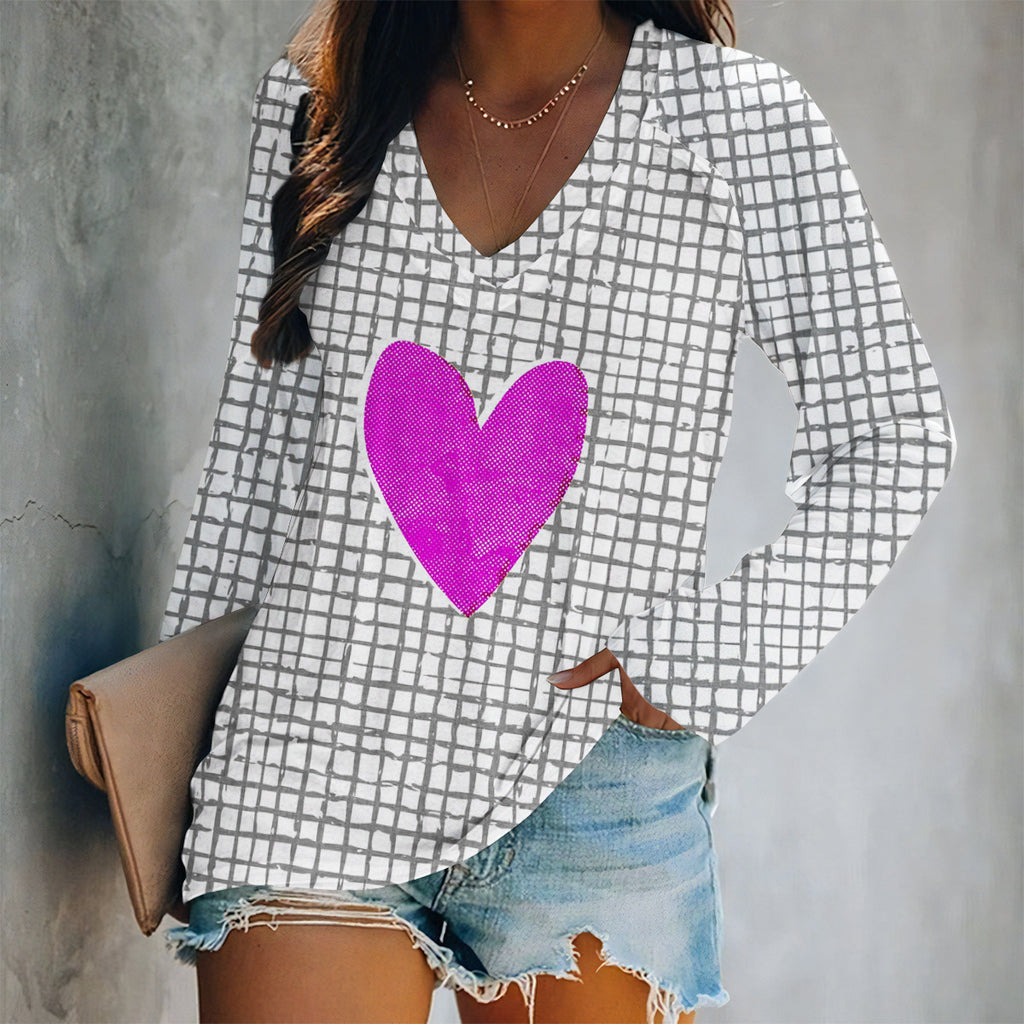 Valentine Heart Print Long Sleeve Top - Color_15