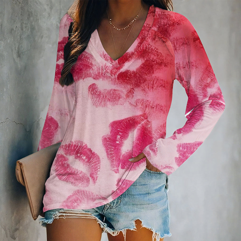 Valentine Heart Print Long Sleeve Top - Color_16