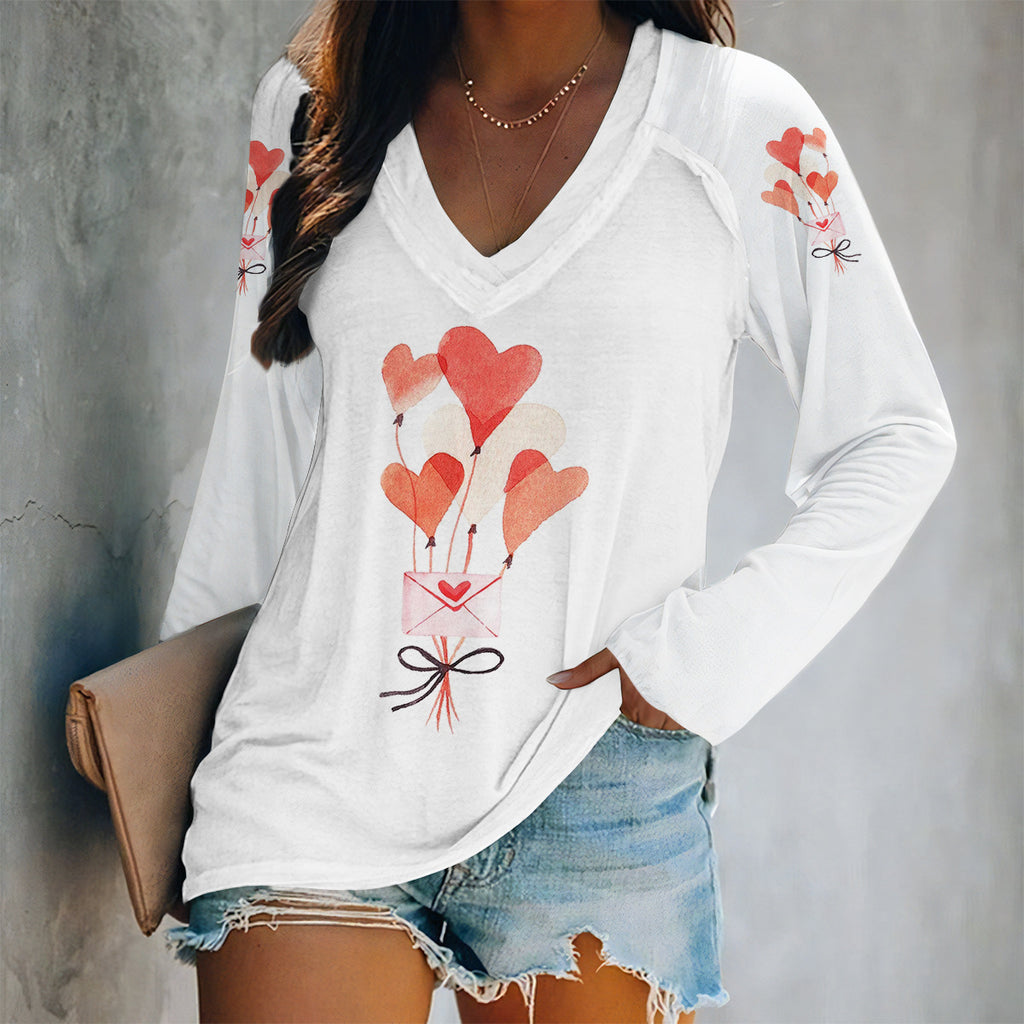 Valentine Heart Print Long Sleeve Top - Color_17