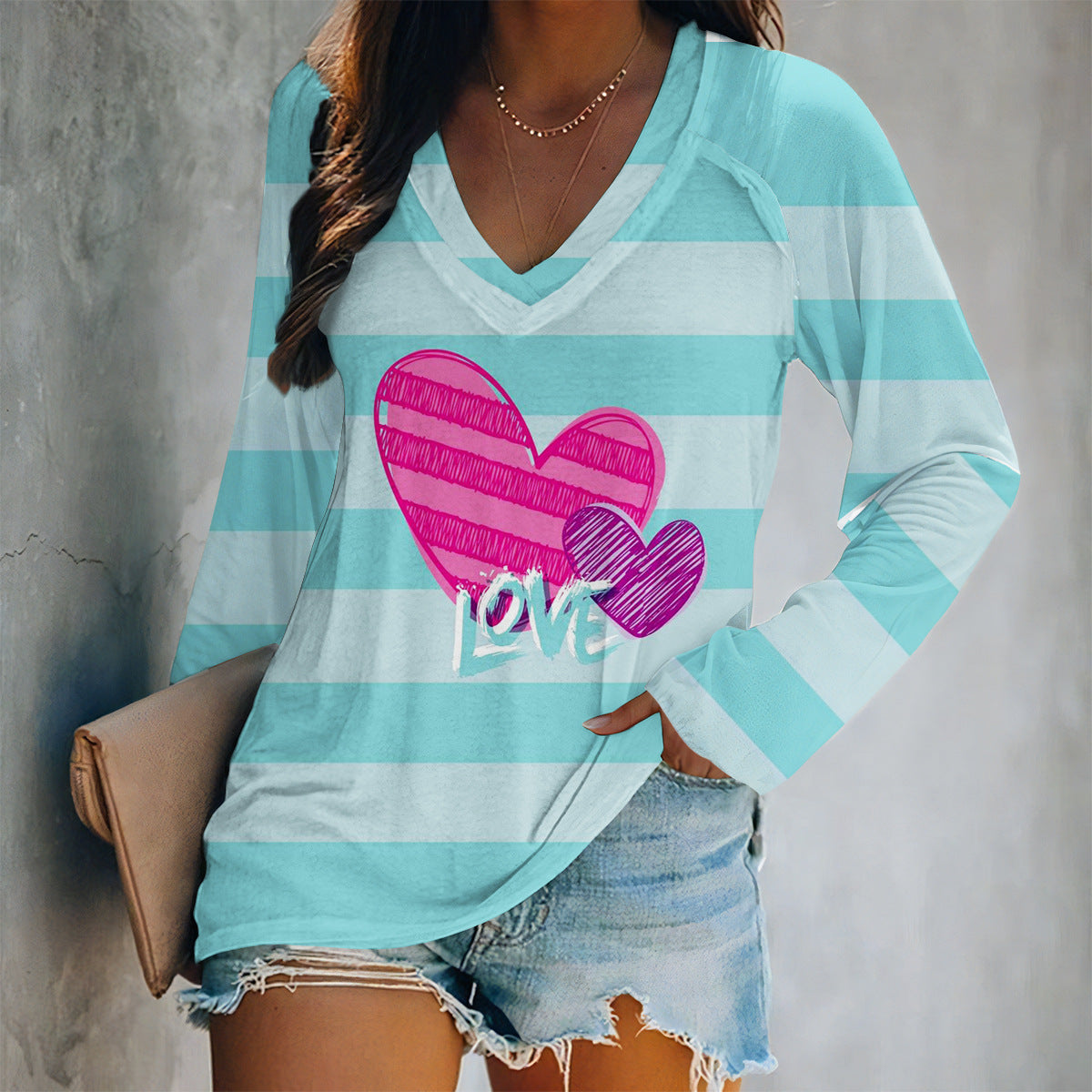 Valentine Heart Print Long Sleeve Top - Color_20