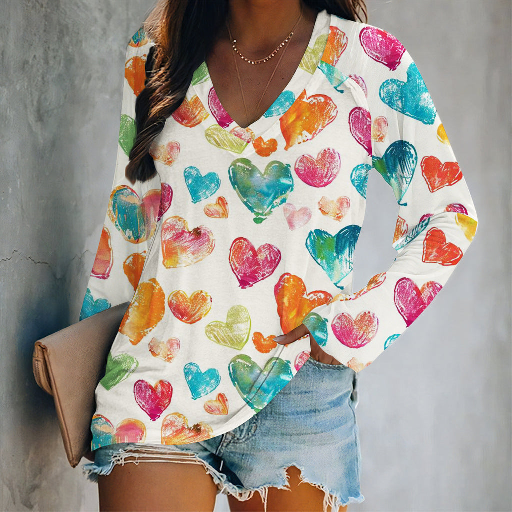 Valentine Heart Print Long Sleeve Top - Color_24