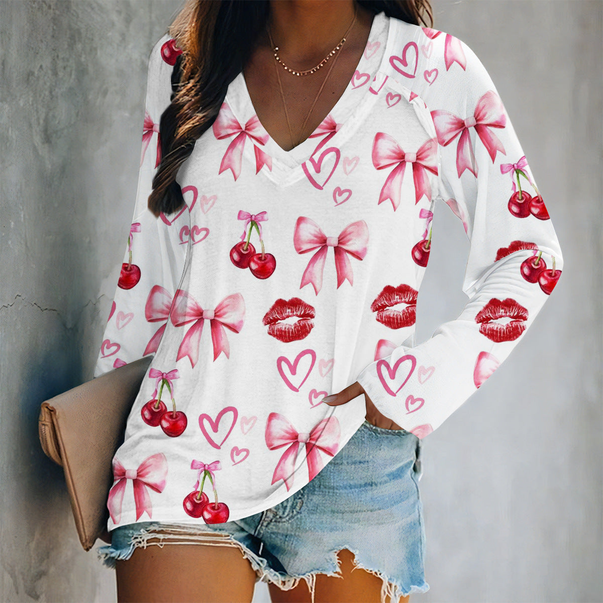 Valentine Heart Print Long Sleeve Top - Color_25