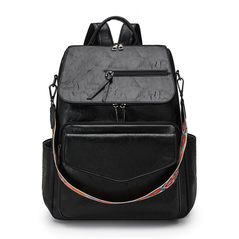 Vintage Vegan Leather Convertible Backpack - Black