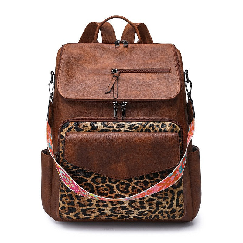 Vintage Vegan Leather Convertible Backpack - Leopard