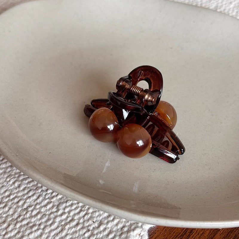 Glossy Cherry Bead Mini Hair Claw Clip - Maillard