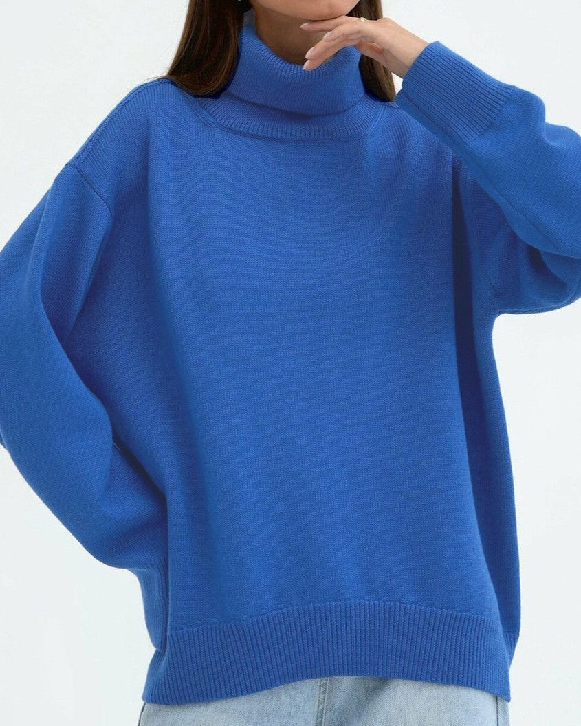 Oversized Chunky Turtleneck Pullover Sweater - Blue