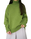 Oversized Chunky Turtleneck Pullover Sweater - Green