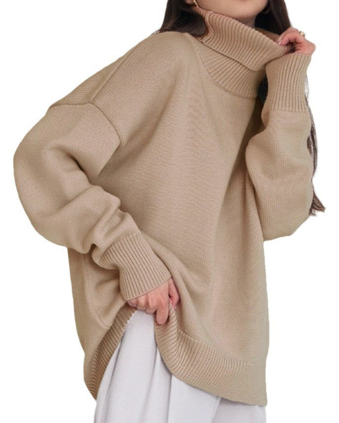 Oversized Chunky Turtleneck Pullover Sweater - Khaki
