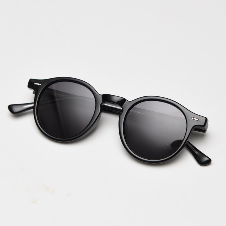 Retro Round Keyhole Bridge Sunglasses - Black - 1