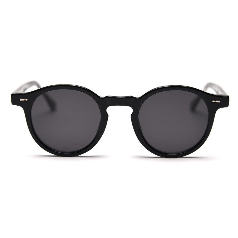 Retro Round Keyhole Bridge Sunglasses - Black - 5