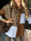 Animal Print Patchwork Button Down Shirt - Brown
