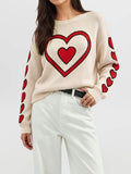 Heart And Bow Intarsia Knit Sweater - Apricot-1