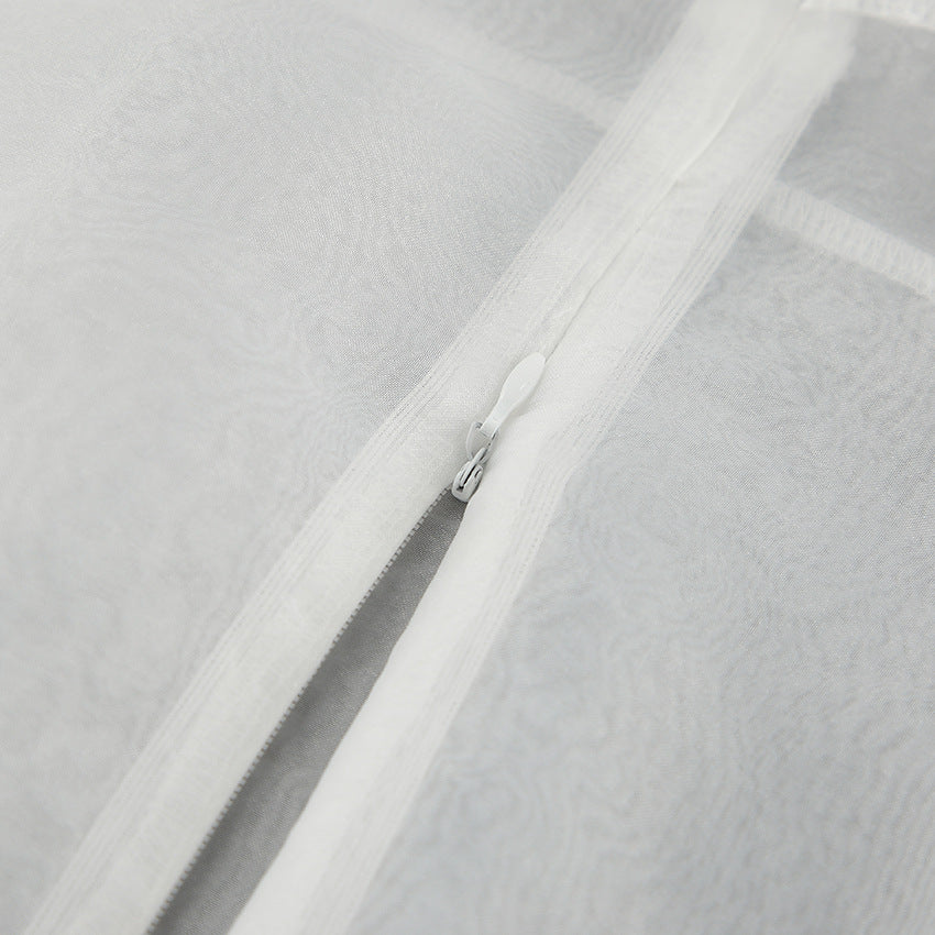 Sheer Organza Panel Midi Skirt - White - 5