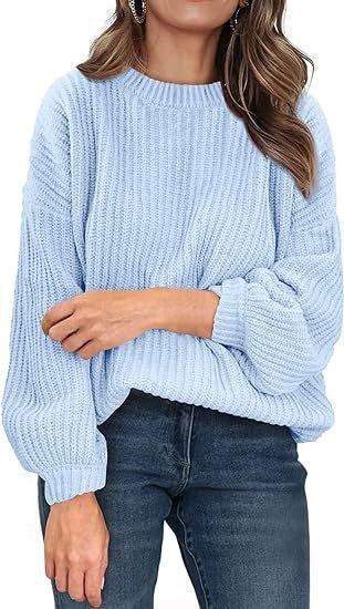 Chunky Rib Drop Shoulder Crewneck Pullover - Blue