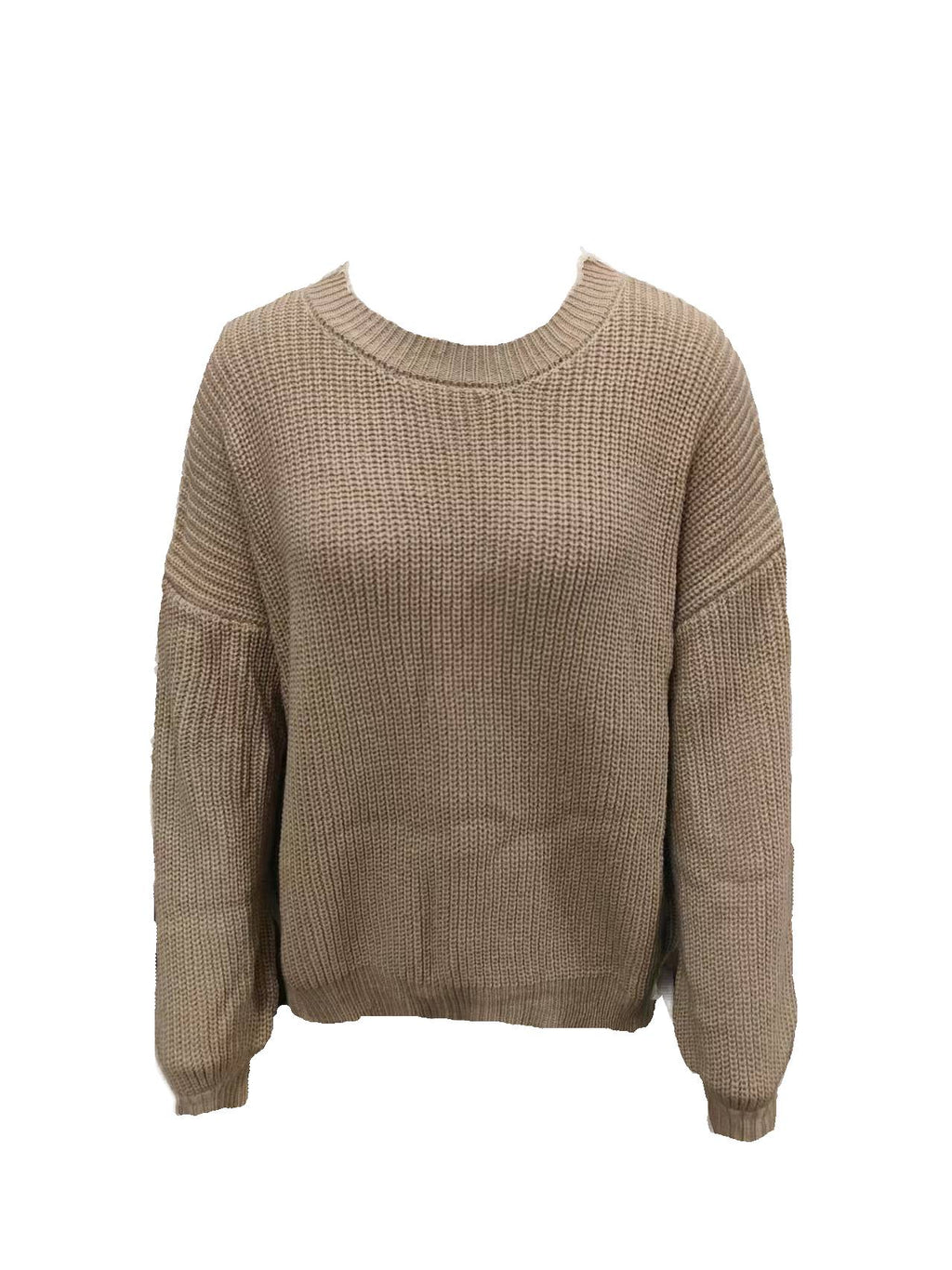 Chunky Rib Drop Shoulder Crewneck Pullover - Khaki