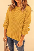 Chunky Rib Drop Shoulder Crewneck Pullover - mustard