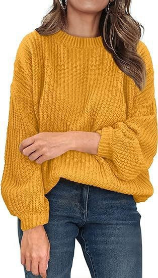 Chunky Rib Drop Shoulder Crewneck Pullover - mustard - 2